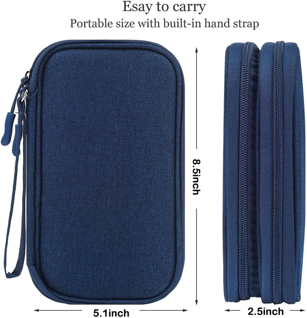 Electronic Organizer Travel Cable Accessories Bag, Double Layer Tech Pouch Accessories Carry Case, Travel Essentials for Cable, Cord, Charger, Phone, Power Bank, Earphone (Navy Blue, Large)