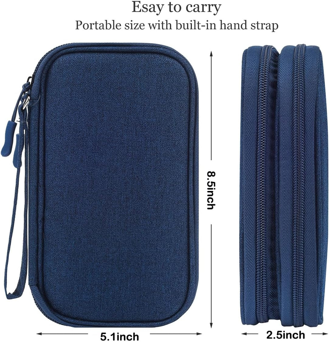 Electronic Organizer Travel Cable Accessories Bag, Double Layer Tech Pouch Accessories Carry Case, Travel Essentials for Cable, Cord, Charger, Phone, Power Bank, Earphone (Navy Blue, Large)