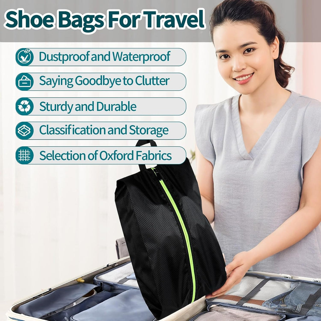 Shoe Bags for Travel - Set of 3 Pack Large Capacity Oxford Fabric Shoe Bags, Multi-Functional Dust-Proof and Waterproof Men & Women Travel Shoe Bag(Black)