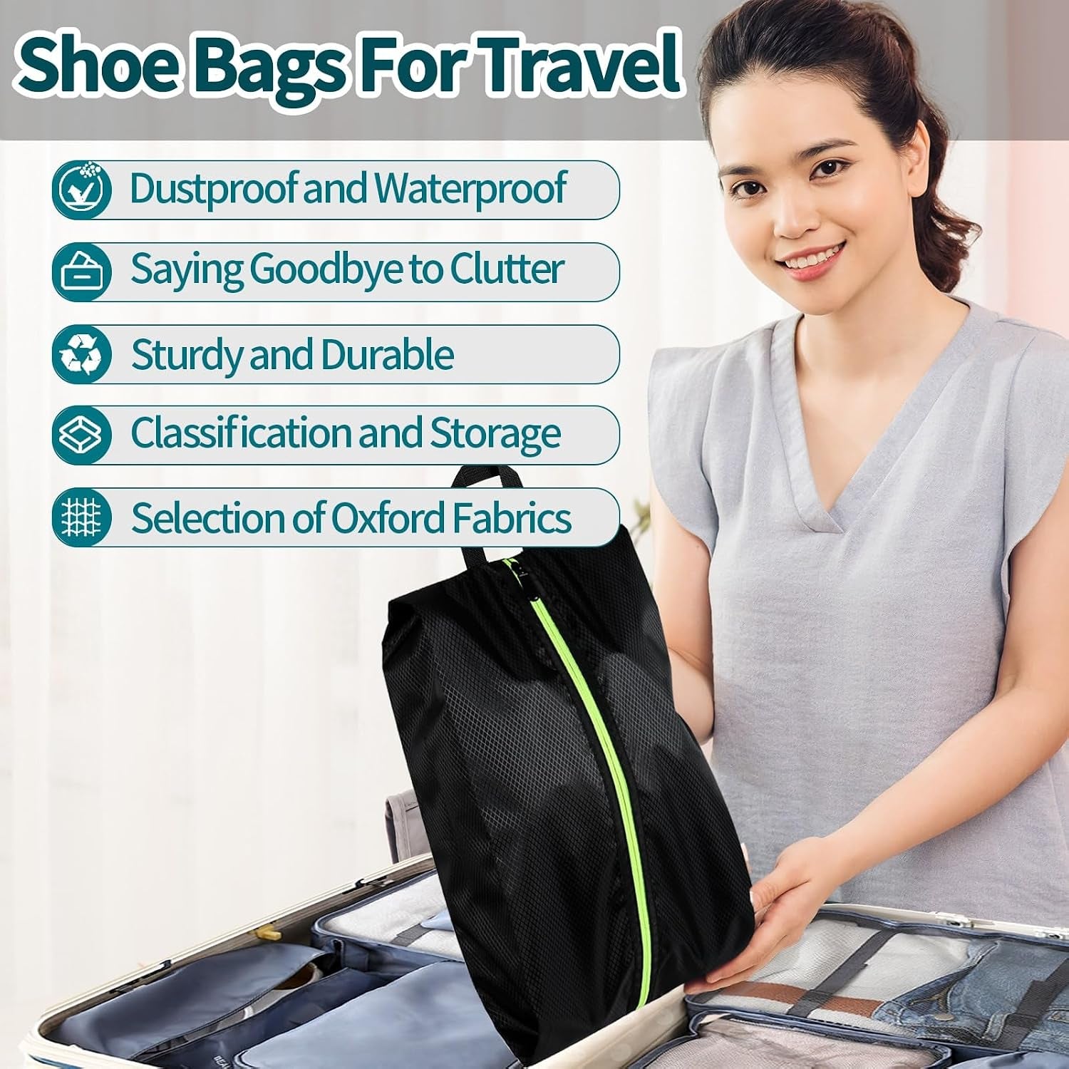 Shoe Bags for Travel - Set of 3 Pack Large Capacity Oxford Fabric Shoe Bags, Multi-Functional Dust-Proof and Waterproof Men & Women Travel Shoe Bag(Black)