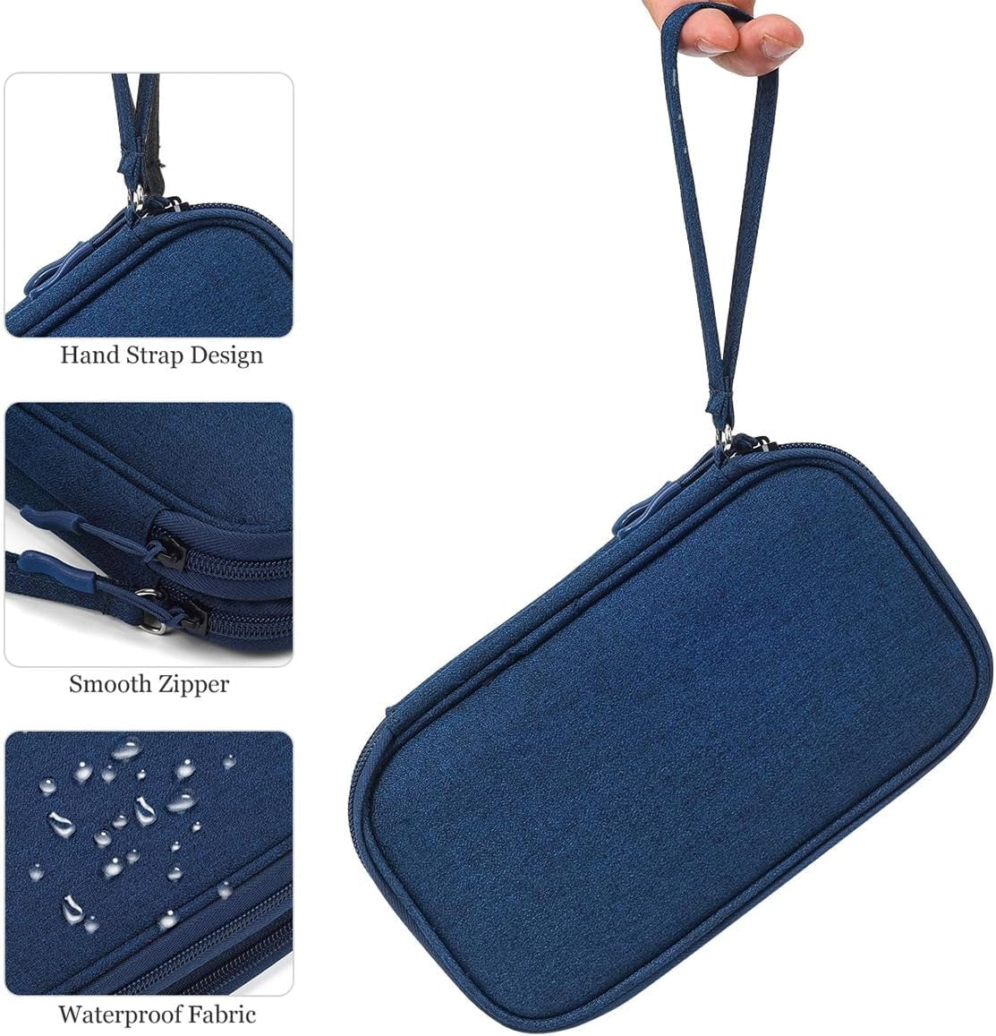 Electronic Organizer Travel Cable Accessories Bag, Double Layer Tech Pouch Accessories Carry Case, Travel Essentials for Cable, Cord, Charger, Phone, Power Bank, Earphone (Navy Blue, Large)