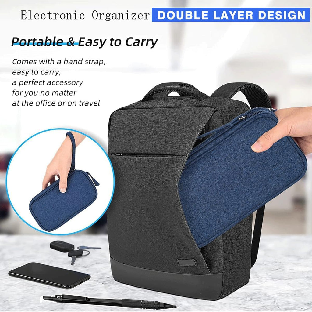 Electronic Organizer Travel Cable Accessories Bag, Double Layer Tech Pouch Accessories Carry Case, Travel Essentials for Cable, Cord, Charger, Phone, Power Bank, Earphone (Navy Blue, Large)