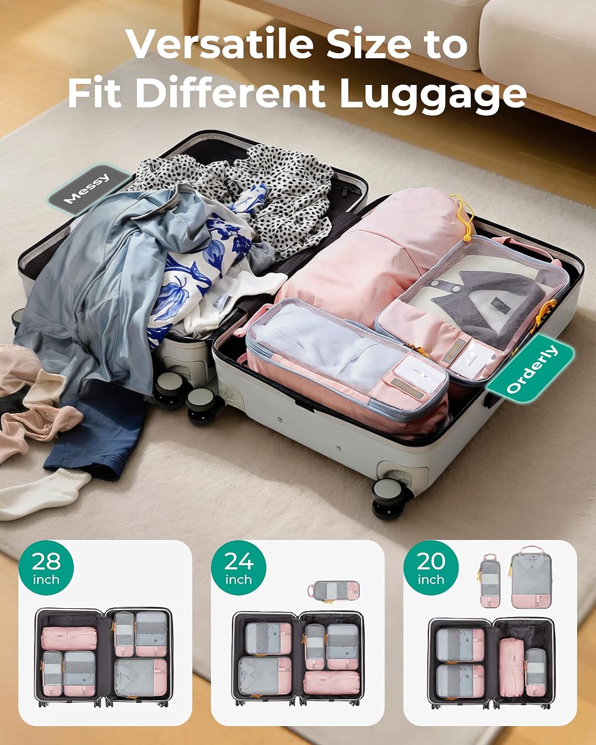 6 Set /4 Set/2 Set Compression Packing Cubes for Travel, Lightweight Luggage Organizer Bags, Durable Space Saver Bags Travel Essentials